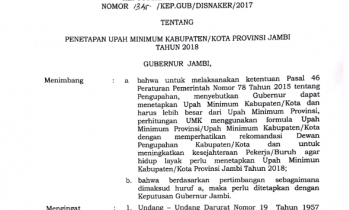 SK GUBERNUR JAMBI TENTANG PENETAPAN UMK TAHUN 2018 KAB. TANJUNG JABUNG BARAT